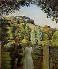 Harold Harvey Famous Paintings - Midge Bruford and Her Fiance at Chywoone Hill Newlyn